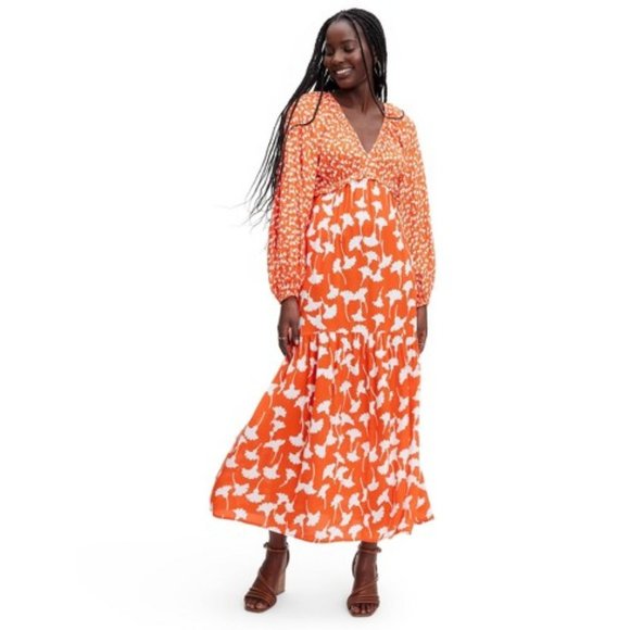 Diane Von Furstenberg DVF for Target V-Neck Ginkgo Cherry Tomato Maxi Dress sz L - Picture 1 of 2